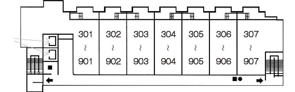 西館3階から9階平面図